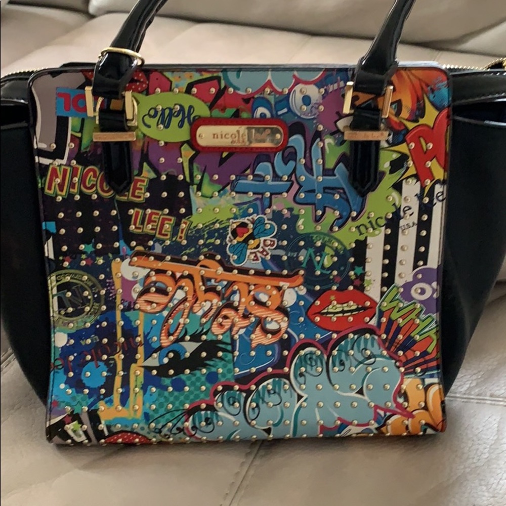 A Nicole Lee graffiti handbag